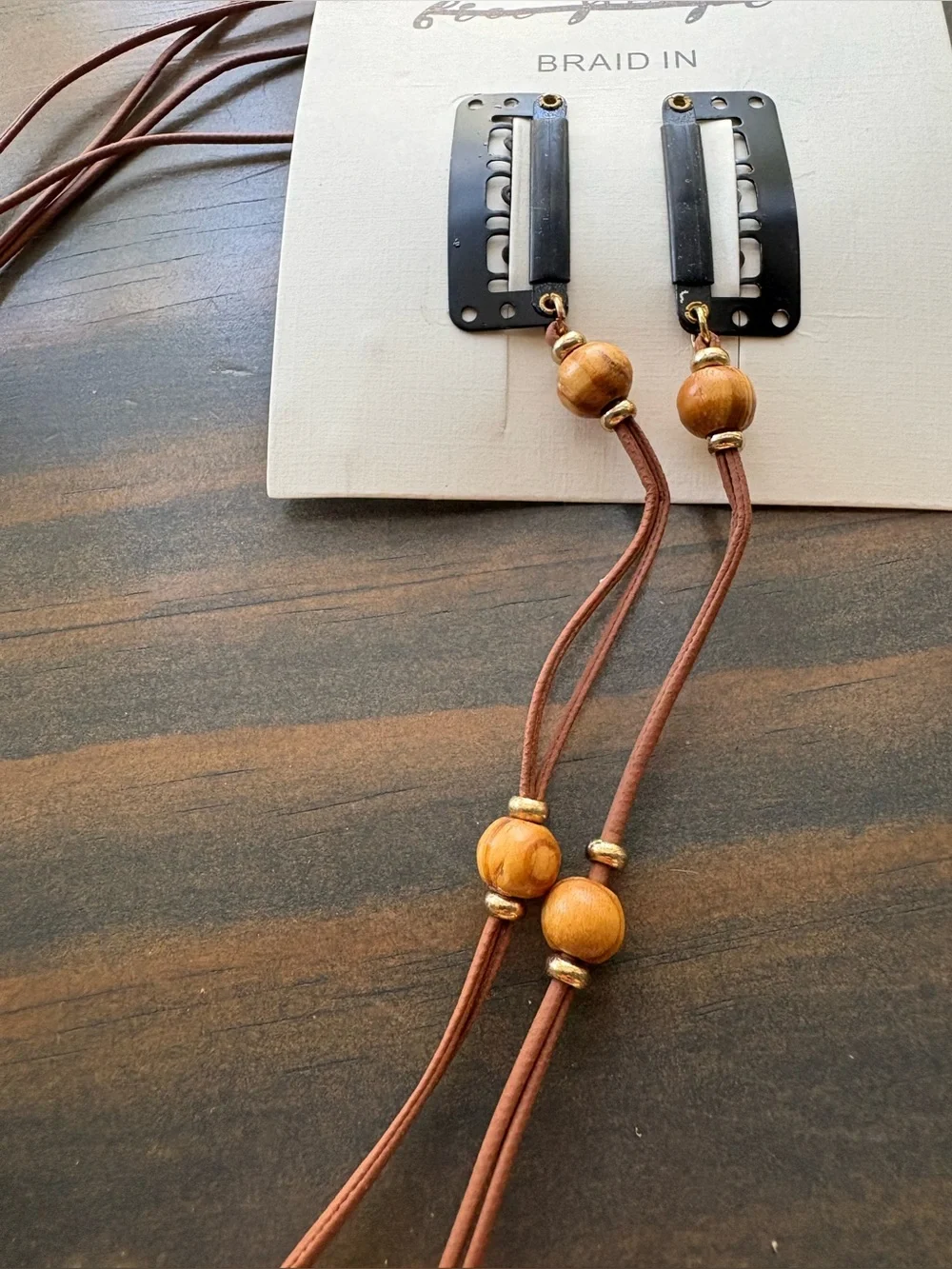 Free People Braid In Hair clips- brown beaded boho -New
